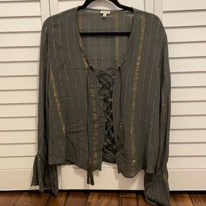 Sage green blouse with gold detail